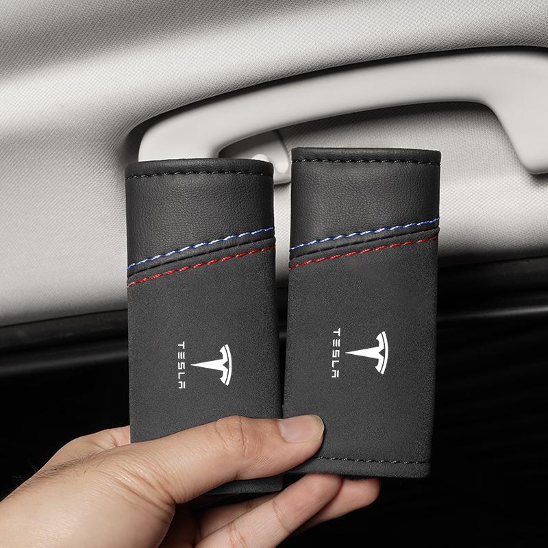 2Pcs Suede Handle Cover Car Roof Armrest Pull Protection Glove For Tesla Model 3 Y S X Highland Roadster Juguete Coil Cybertruck