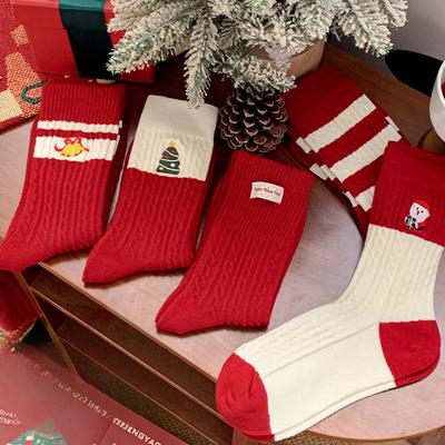 Female Autumn and Winter Lovely Christmas New Year Red Pile Pile Cotton Socks