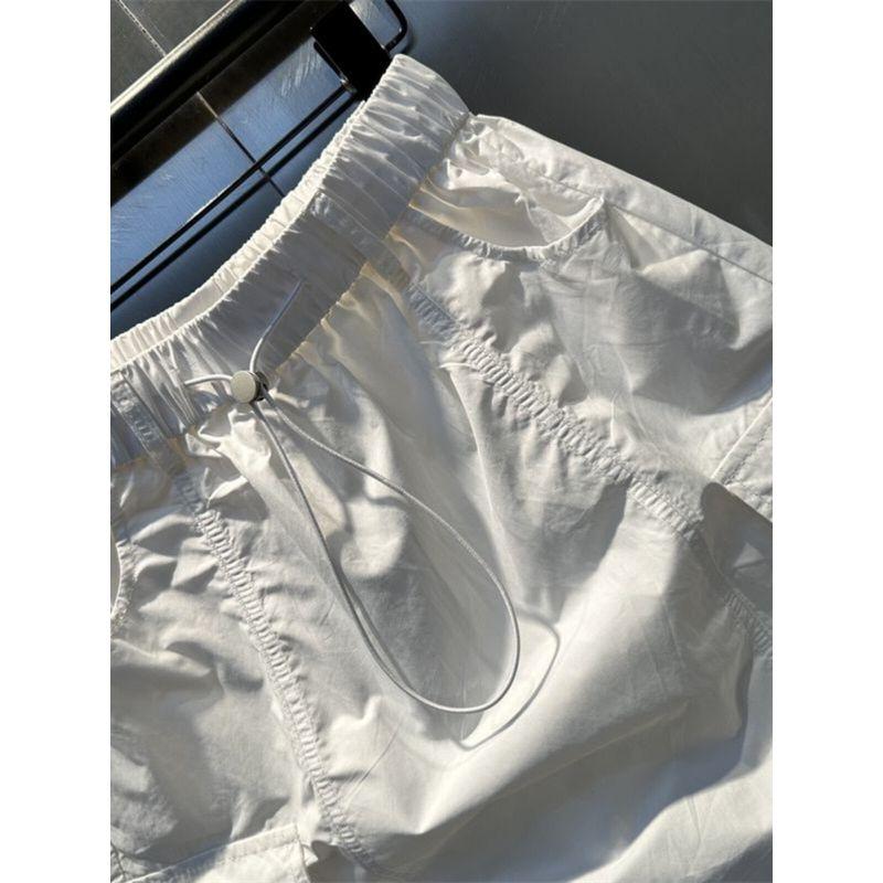 Summer New Drawstring Design Multi-Pocket Workwear A- line Skirt Loose Slim Looking Casual Easiest for Match Exposure-Proof Skirt