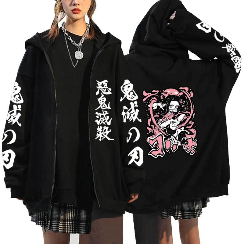 Anime Demon Slayer Roupas Masculinas Graphic Print Zipper Hoodie Men Women Jacket Tops Fall Winter Casual Sweatshirts