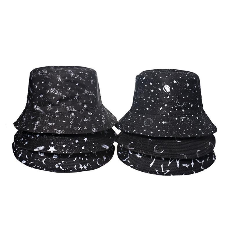European American Starry Moon Pentagram Printed Fisherman Hat Sunshade Sun Hat Outdoor Trade Hat Men And Women