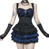 Sivrusn Gothic Lolita Black and Blue Halloween Idol Mini Harajuku Sweet Mori Princess JSK Fancy Stage Live M Dress, Check, Cosplay, Costume,