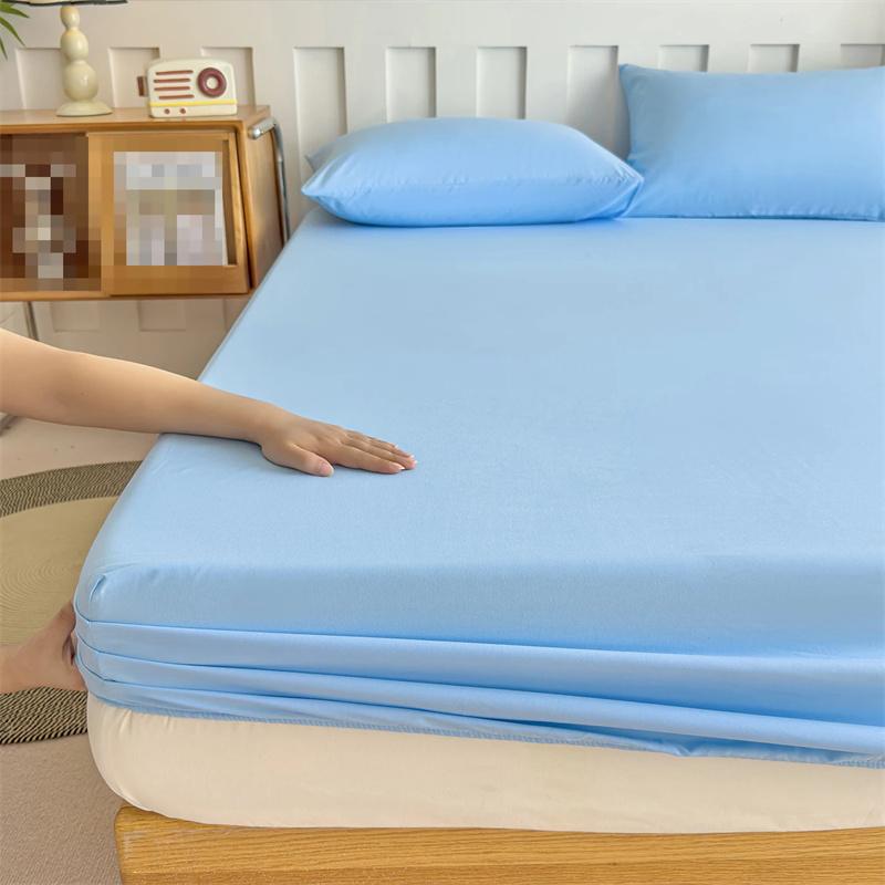3PCS Bedding Set Fitted Bed Sheet With Elastic Band Solid Color Mattress Covers Protector For Single Double King Beds Single Double King Queen Beds
