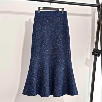 Elegant Blue High-Waisted Mermaid Skirt – No-Pill, Hip-Hugging Design with Stylish Zipper