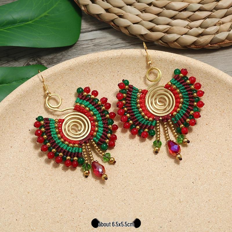Bohemian Ethnic Dangle Earrings - Women's Hand-Woven Vintage Holiday Long Earrings