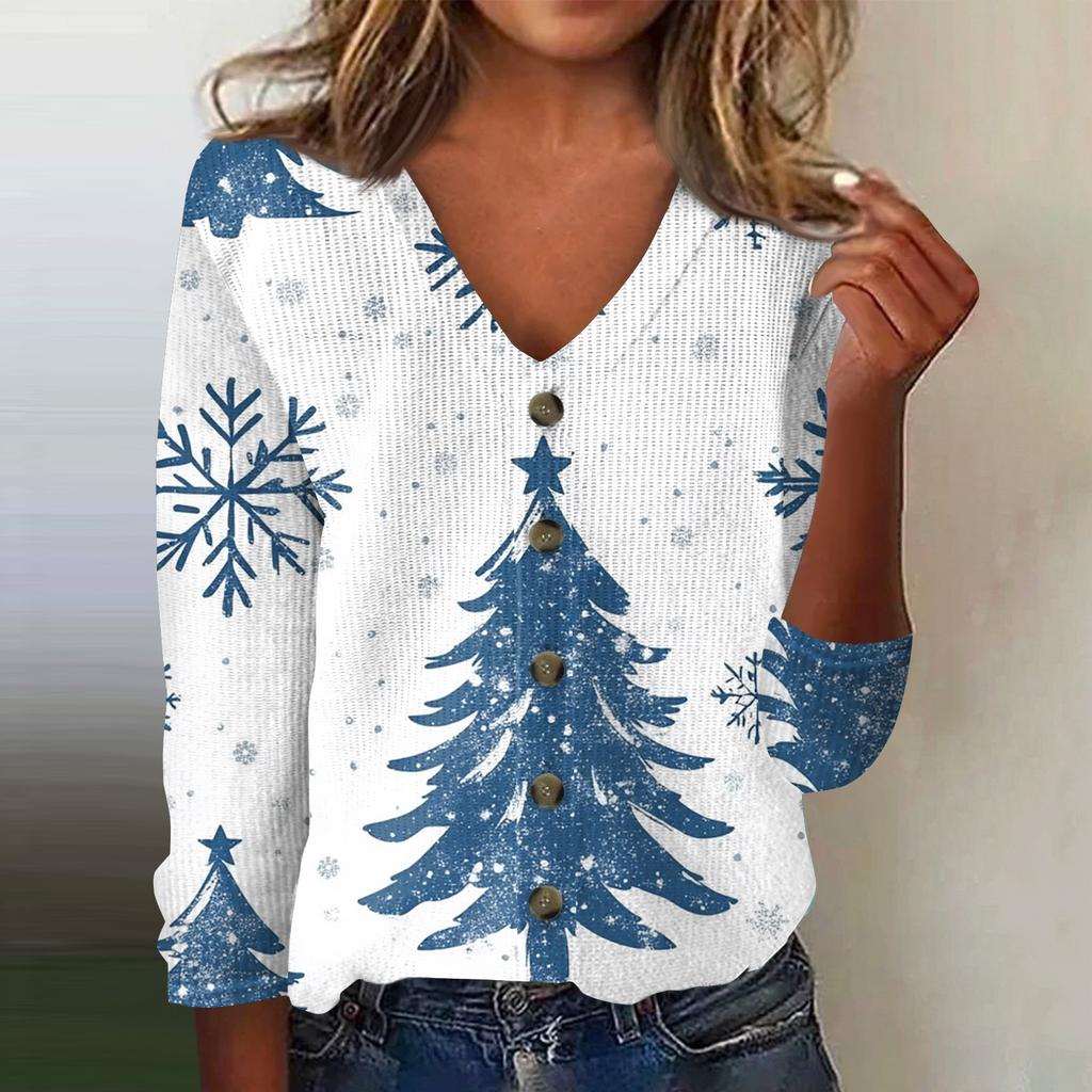 Women's Fashion Print Long Sleeve Knitted Cardigan Button Up Jacket