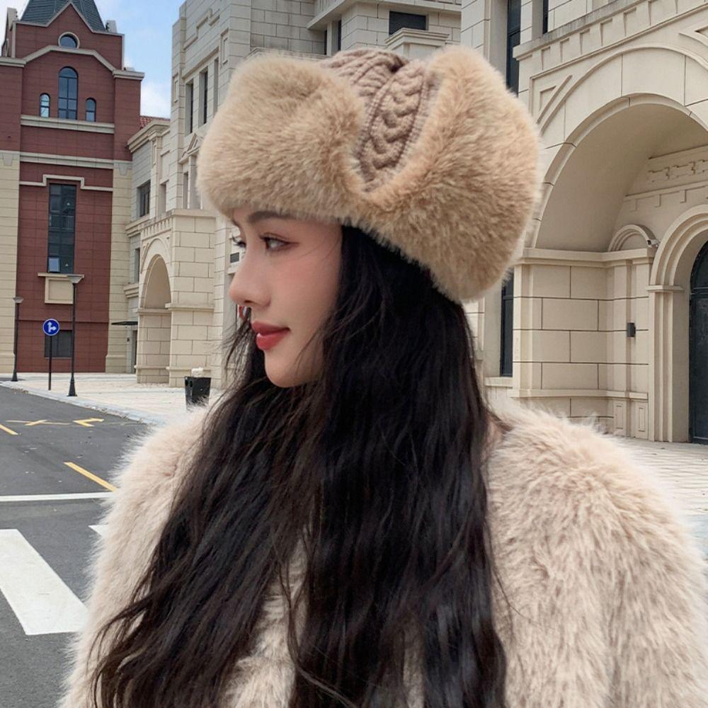 Knitted Lei Feng Hat Warmth Cold Hat Versatile Cycling Coldproof Cap  For Women