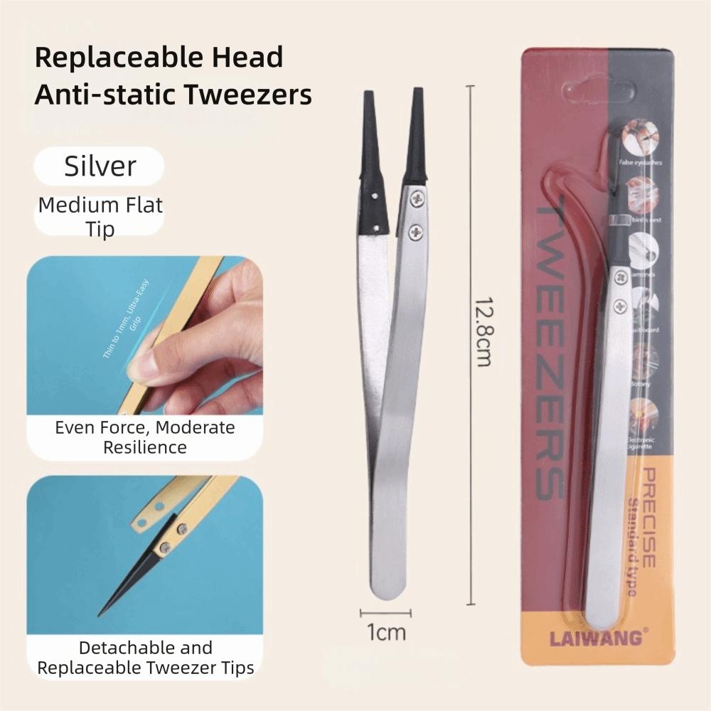 

Replaceable Tips Tweezer ESD Anti-static Insulation Tweezer Suitable for Electronics Medium Flat Tip