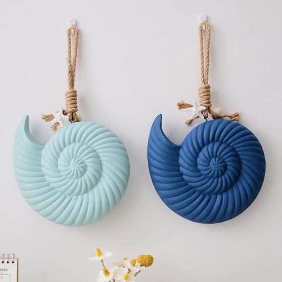 Nautical Wooden Conch Ornament with Hemp Rope Summer Ocean Beach Hanging Decoration for Farmhouse Hawaiian Tropical Party Supplies