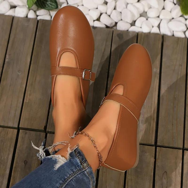 2024 m. karštai parduodami moteriški batai, apvalūs, žemakulniai, laisvalaikio sportiniai batai seklia burna Minkšta rudeninė nauja suknelė, patogi Zapatos