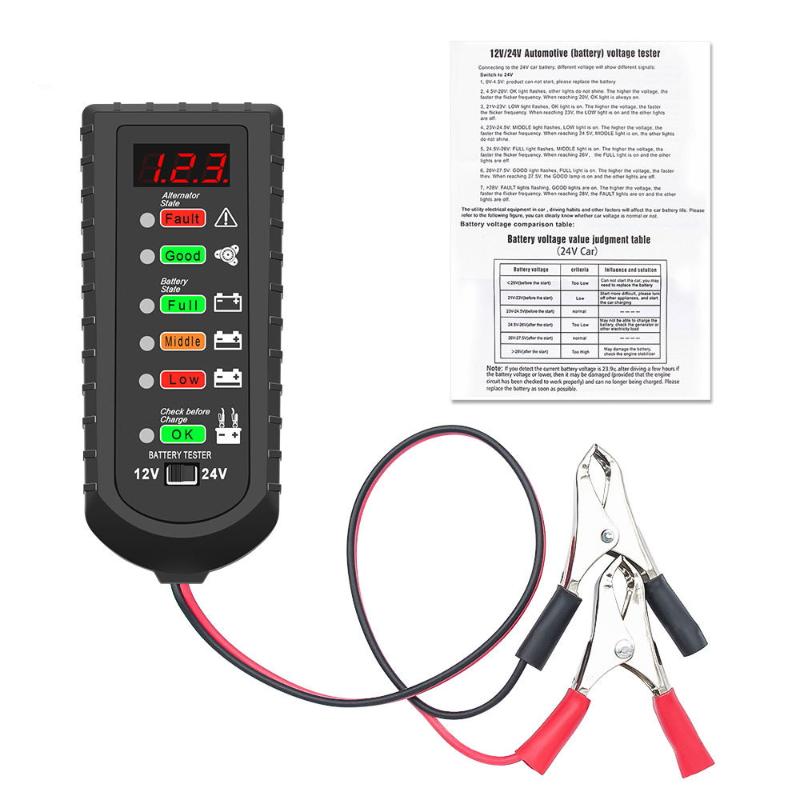 1Pcs 12V 24V Alternator Tester Car Battery Tester Led Display 6 Light Car Battery Checker Analyzer Auto Repair Diagnostic Tool
