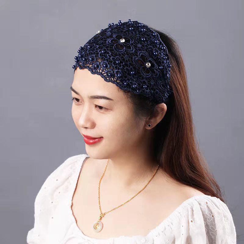 Pearl Lace Embroidered Hairband Hollow Thin Wide Brim Lace Hair Headband