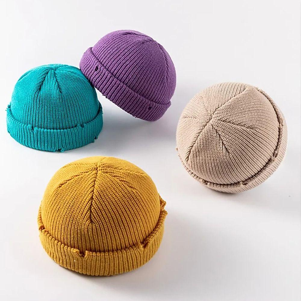 Warm Keeping Short Knit Beanie Acrylic Men Women Knitted Hat Fashion No Brim Warm Hat  Daily