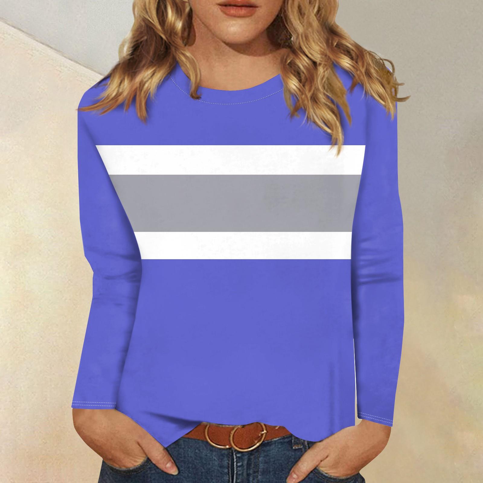 

Рубашки с длинным рукавом для женщин Милые футболки с графическим принтом Блузки Повседневные топы больших размеров Пуловеры Цветные блоки XL