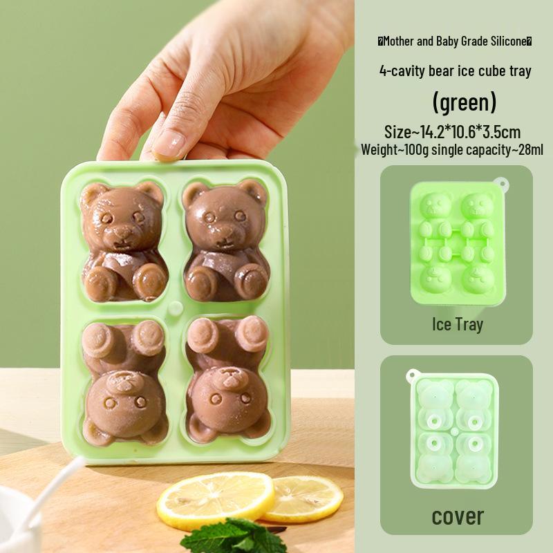 

Adorable Bear Silicone Ice Cube Tray for DIY Frozen Treats and Milk Tea Baby-safe Silicone 4-Bear Ice Mold