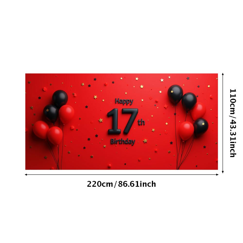 17. Geburtstag Party Hintergrund Banner Rot und Schwarz Ballon Alles Gute zum Geburtstag Fotografie Hintergrund Requisiten Dekorationen Zubehör