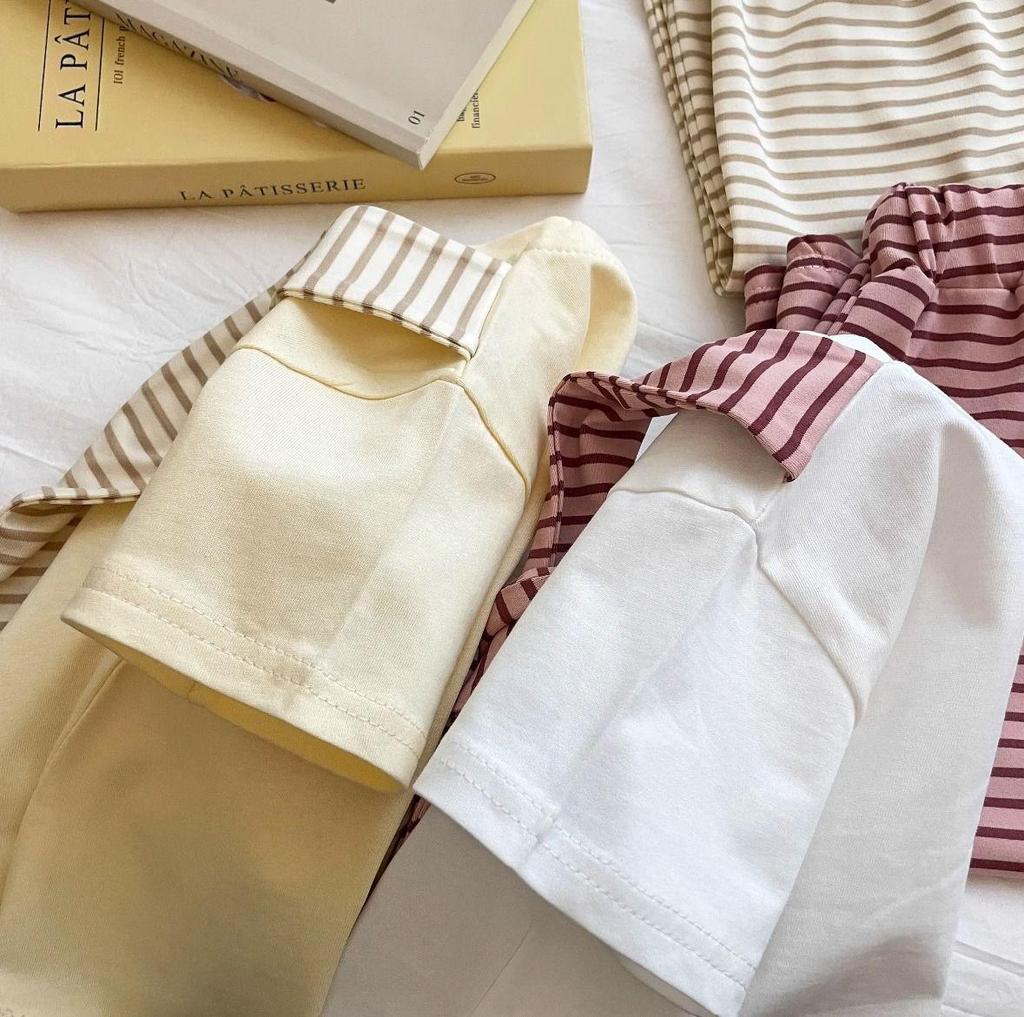 Mädchen Dopamin Gestreifter Schal & Weitbein Hose Set - Sommer 2025 Kollektion