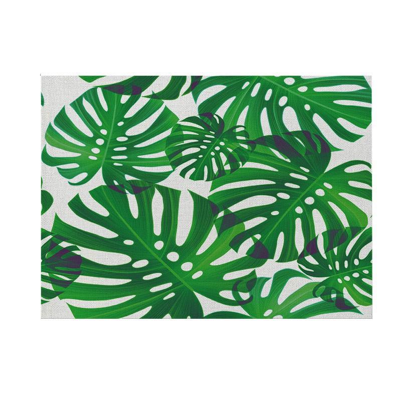 Natural Linen Placemat Set Tropical Plant Print Heat Resistant Table Mat Dining Kitchen Nordic Style Square