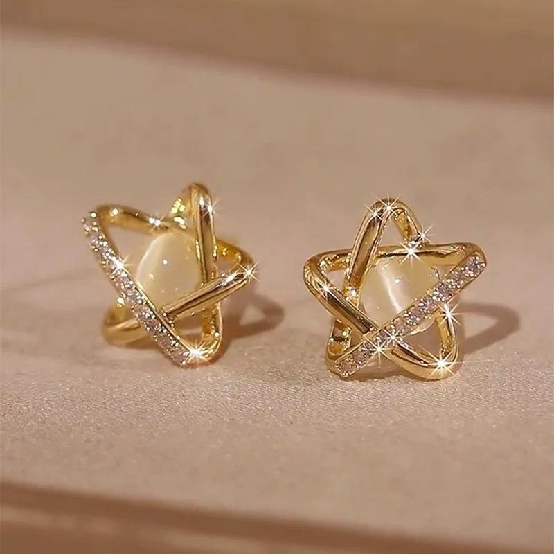 Diamond-set opal star stud earrings temperament simple and versatile earrings niche exquisite small high-end earrings