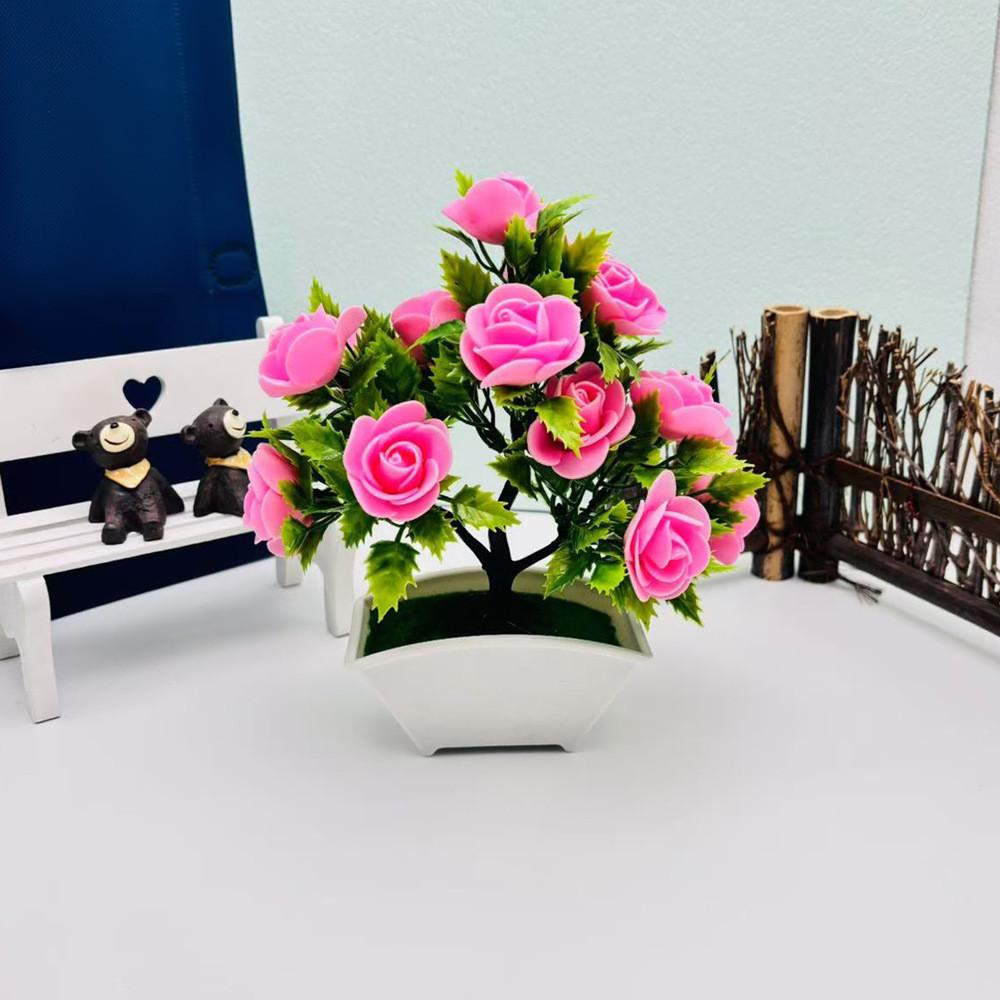Plant Silk Rose Simulated Flower Potted Plant Bonsai For Home And Decor Event