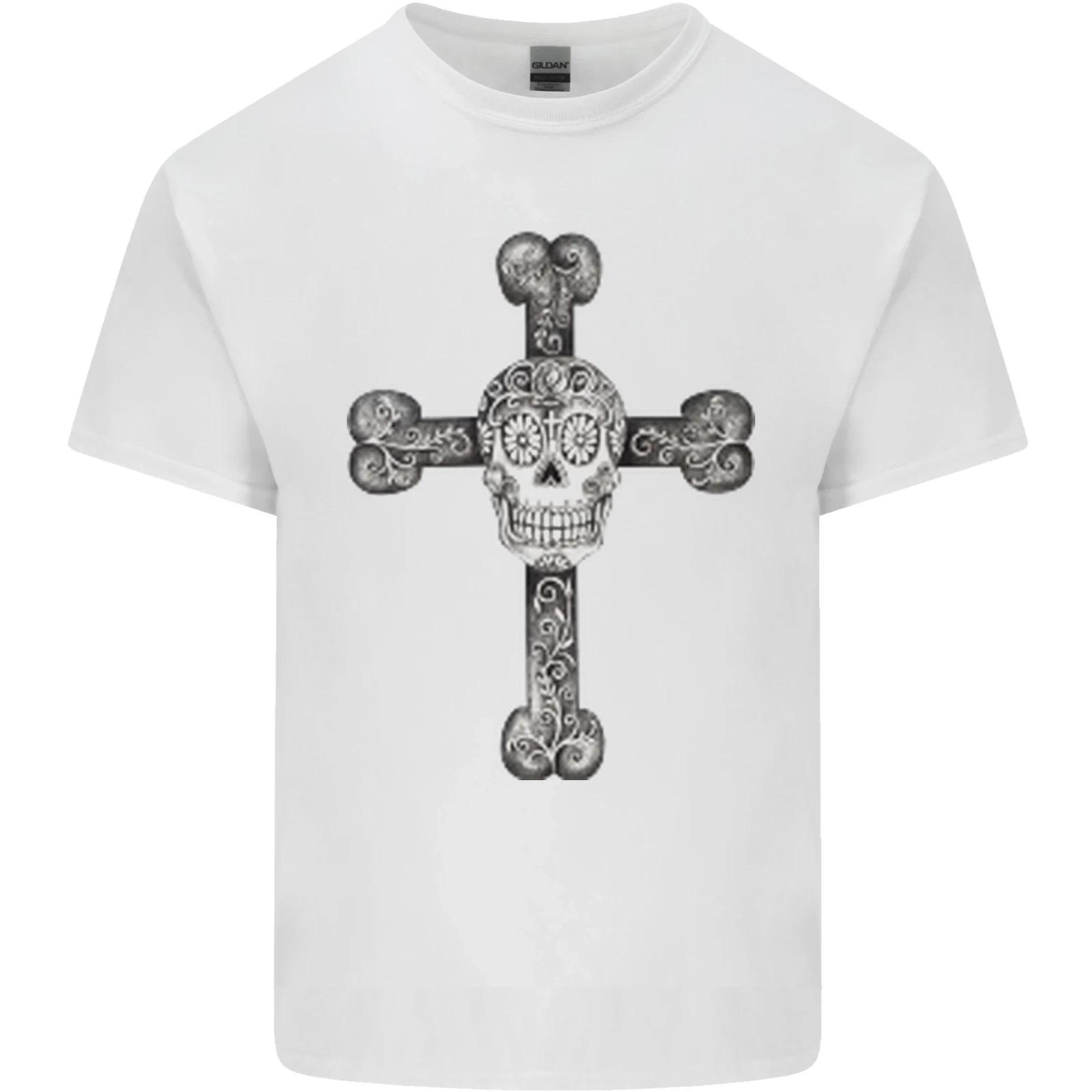 Day of the Dead Sugar Skull Cross Kids T-Shirt Childrens L