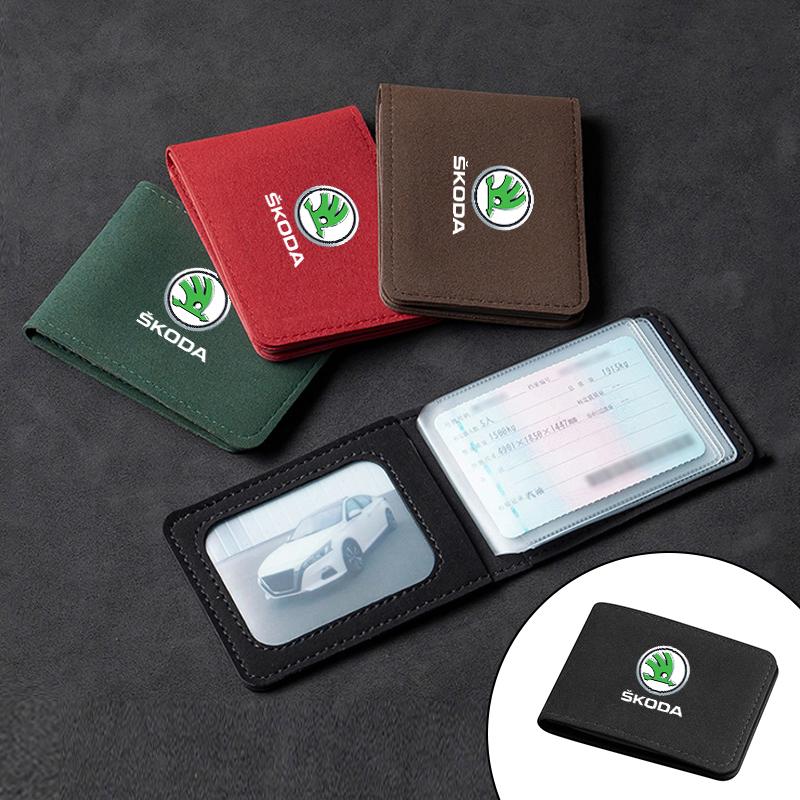 Suede Driver License Holder Card Bag Credit Card Wallet Holder For Skoda Octavia SUPERB RAPID KAROQ FABIA YETI Car Accessories Djsr15