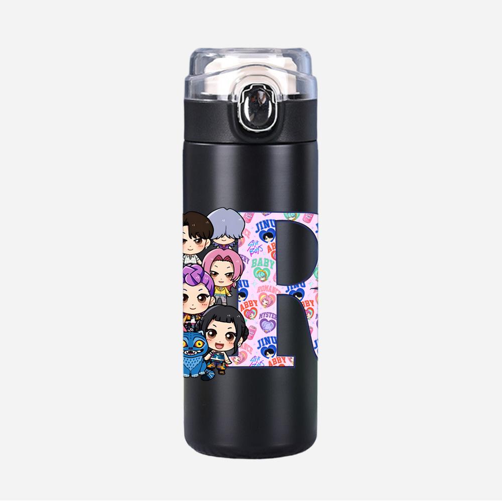 26 English Letter K-Pop Demon Hunters Printed 400Ml Water Bottle Thermos Cup Portable Stainless Steel Leak Proof Camping Water Cup Kid Gifts