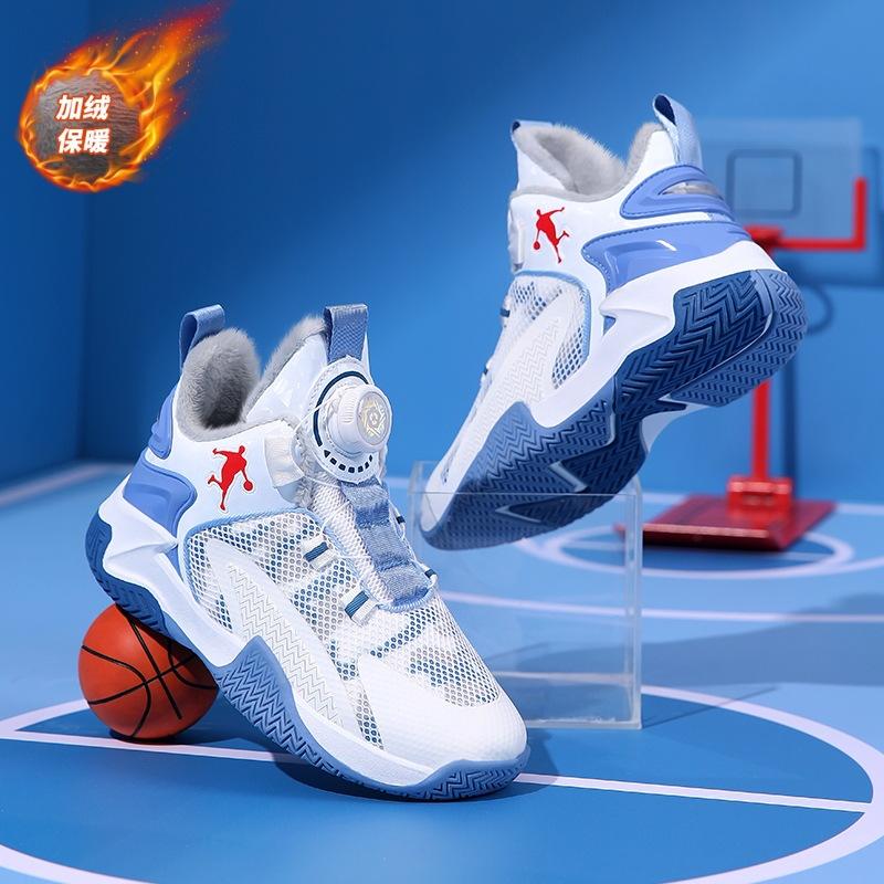 Boys' Velvet Basketball Shoes 2025 Autumn and Winter New Professional Student Training Children's Non-slip Sports Shoes Entity
