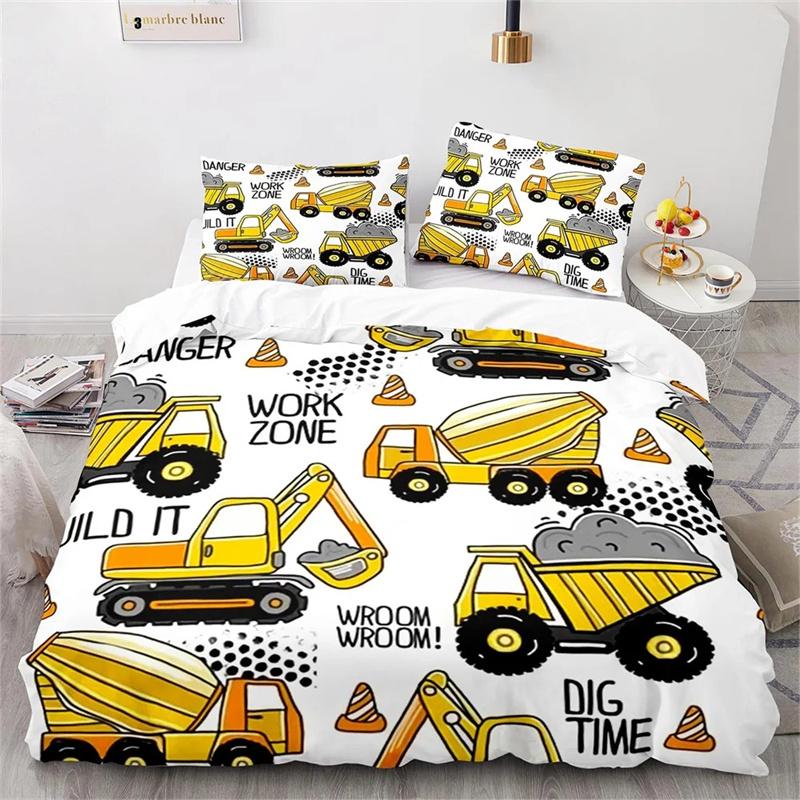 Baufahrzeug Bagger Bettbezug Set King Queen Full Size Polyester Bettwäsche Set Für Kinder Jungen Mädchen Bettdeckenbezug