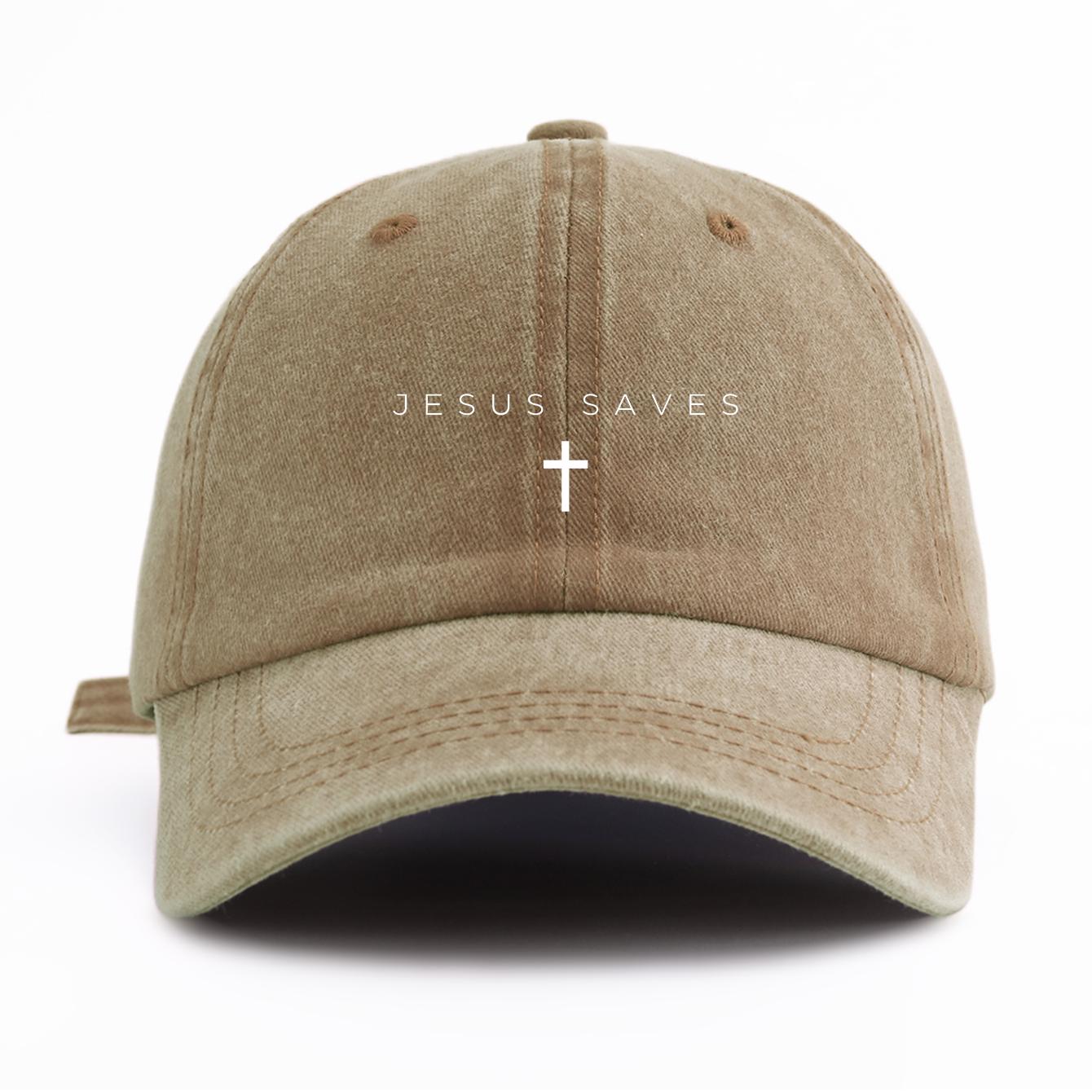 Freedom Outdoors 1 stuks JESUS REDT Print Gewassen Baseballpet voor Volwassenen, Minimalistische Retro Stijl Casual Zachte Verstelbare Papa Pet, Perfect Als Cadeau kaki