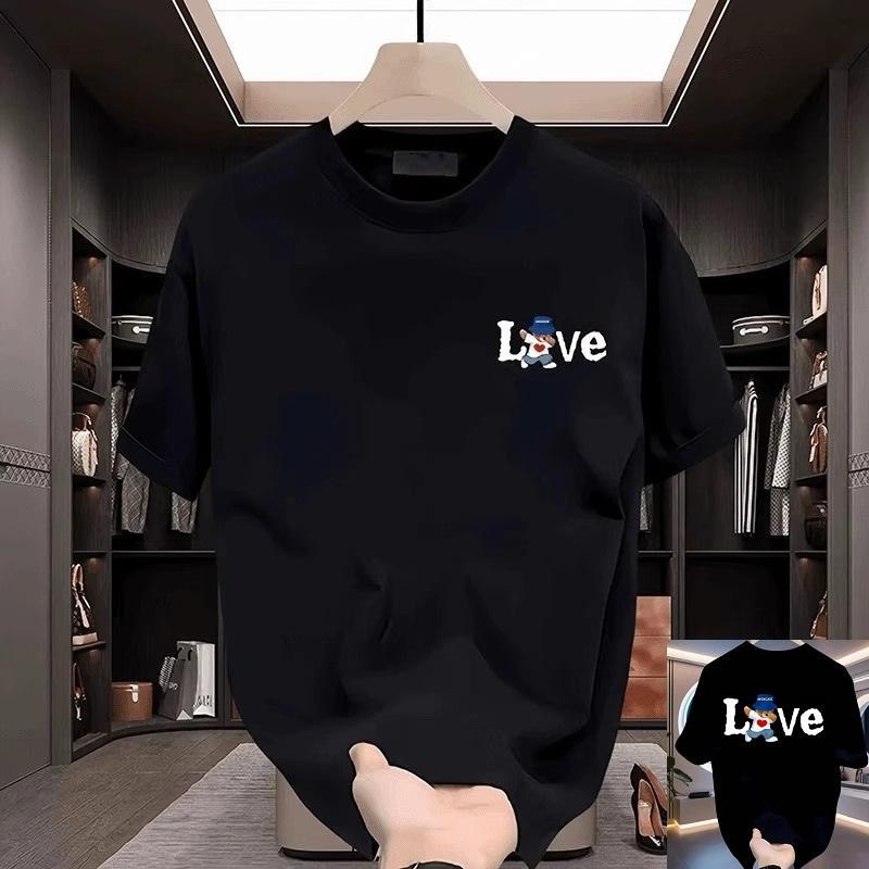 

Summer Round Neck Love and Cartoon Graphic Printed Top Fashionable Casual Pure Cotton Short Sleeved Men s T-shirts S