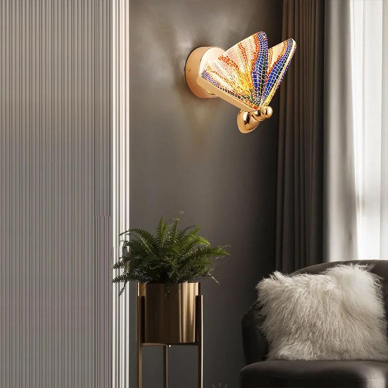LED Wall Lamp Modern Creative Nordic Butterfly Wall Light Bedroom Living Room Bedside Staircase Corridor Aisle Lighting