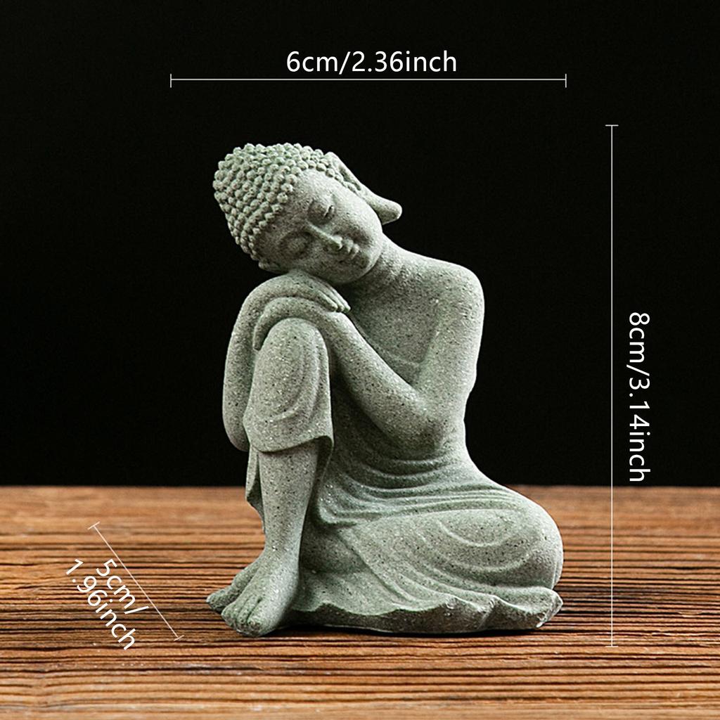 Sandstone Buddha Statue Hand Carved Natural Stone Meditation Decor for Home Office Feng Shui Fish Tank Outdoor Indoor Decoration