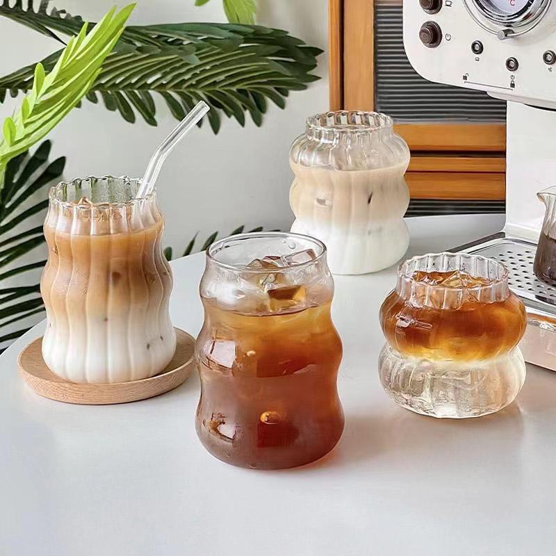 High Borosilicate Glass Vertical Stripe Heat-Resistant Cloud Cup - Transparent, Thickened, Single-Layer Design for Household Use.