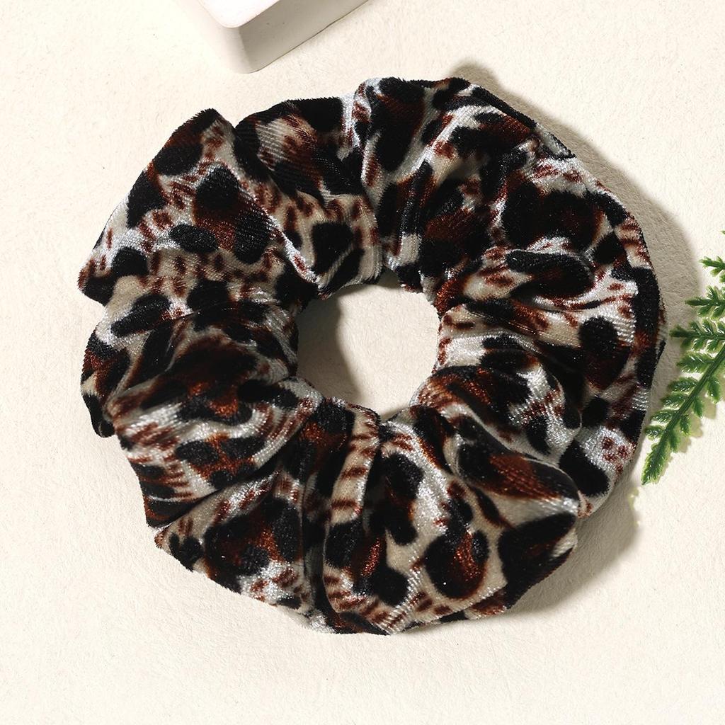 European & American Leopard Print Velvet Hair Scrunchies: High Elastic Korean Style