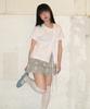 RONRON Side Ribbon Tie Wrap Short Sleeve T Shirt White