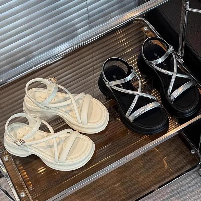 French thick-soled beautiful sandals women's summer wear fashion with skirts 2024 new popular versatile flat-soled Roman shoes