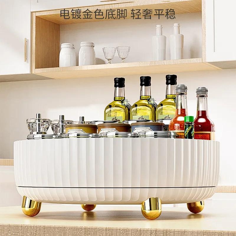 360 Rotating Cosmetic Organizer Non-Slip Cabinet Makeup Storage Tray Kitchen Plastic Seasoning Bottle Storage Box Fruit Tray