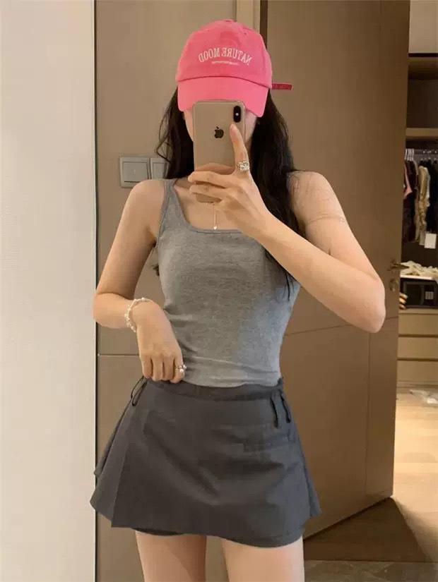 Striped Cut-Out Back Camisole Tank with Built-in Pads for No-Bra Wear