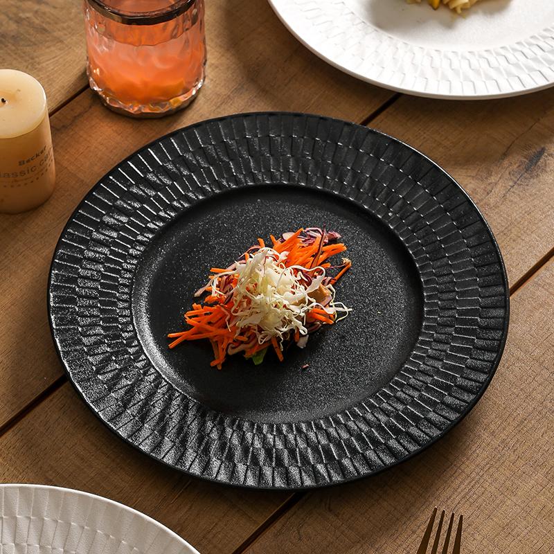 13 Inch Ceramic Western Steak Plate Black and White Main Course Dinner Plate Frosted Ceramic Fruit Dessert Dish Kitchen Cutlery
