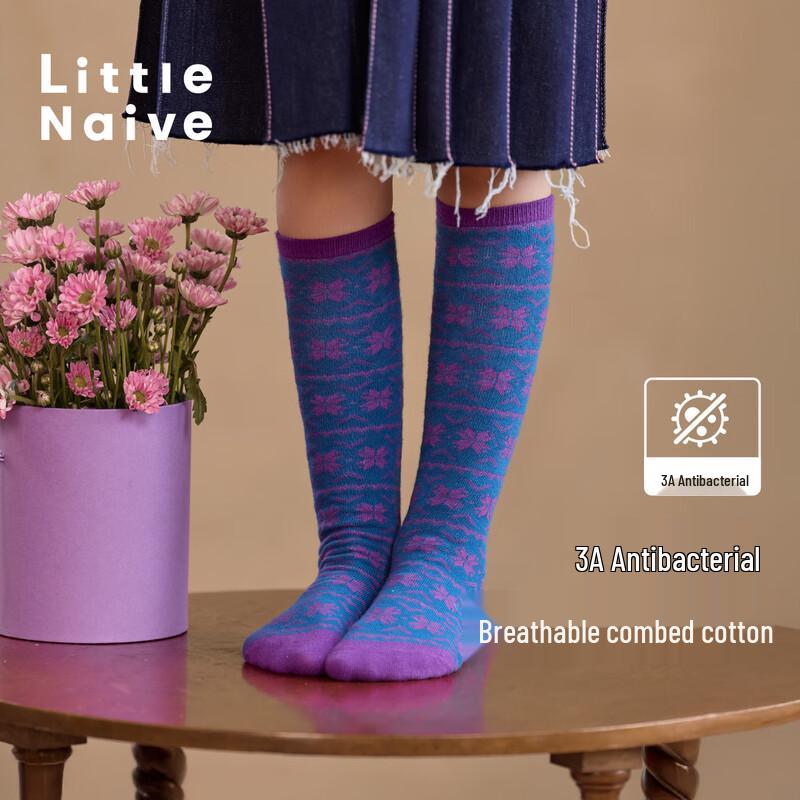 Little Naive Girls  Retro Jacquard Mid-Calf Socks Age 10+ (17-18cm)