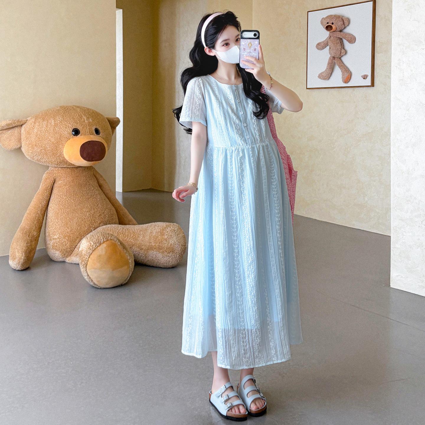 2026 Summer Korean Style Slimming Jacquard Button-Up Breastfeeding Dress M