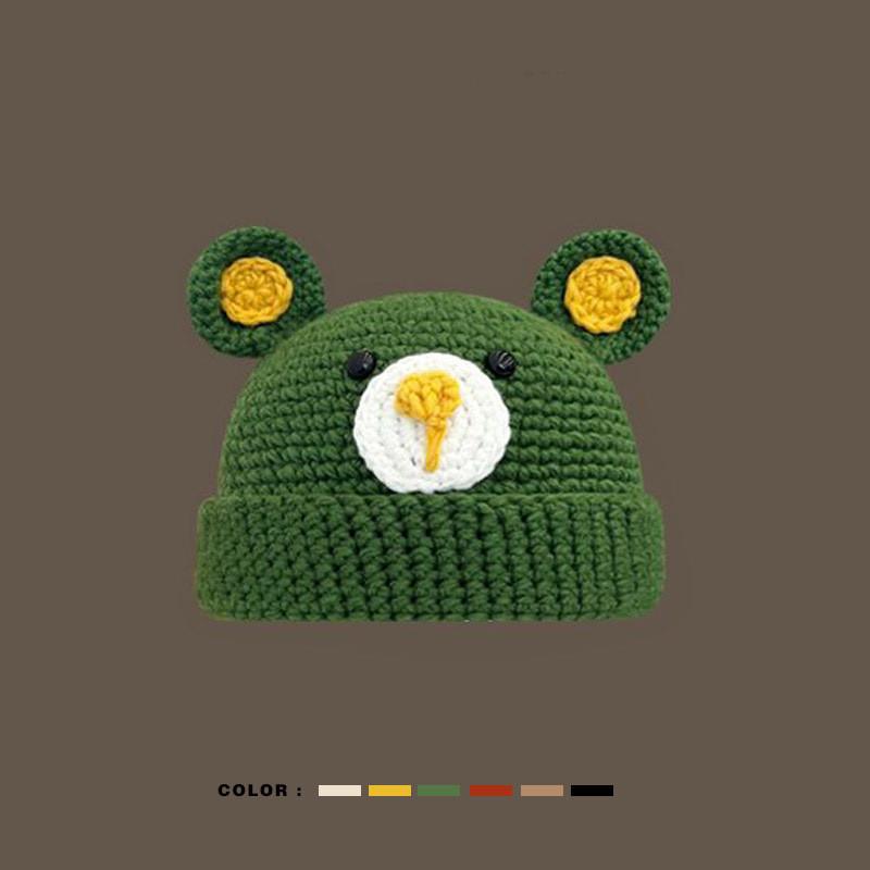 Adorable Bear Knitted Cap Women's Autumn Winter Cartoon Warm Unisex Beanie
