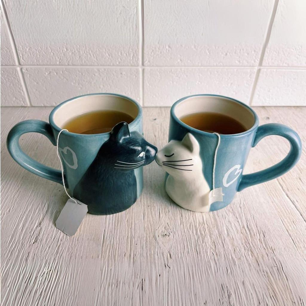 Sun Art Cute Tableware [Black Cat and White Cat] Mug Cup Pair Kiss Cat Pair Tableware Miscellaneous Goods 330ml Gray Present Cat Goods Cat Cup