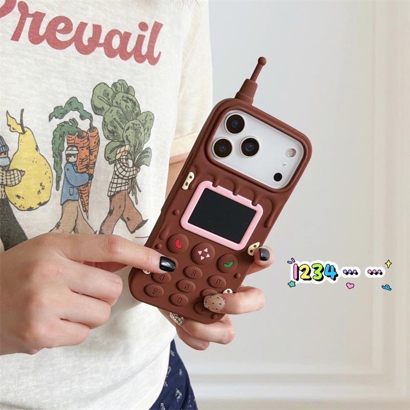 3D Cartoon Cream Chocolate Telephone Antenna Design Soft Silicone Phone Case For iPhone 17 16 15 14 13 18 Pro Max Shockproof Cover
