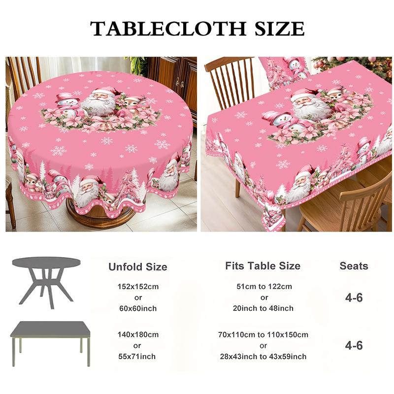 Pink Christmas Tablecloth Vintage Santa Claus Snowman Table Cover Christmas Decorations for Home 2026 Gifts Navidad New Year
