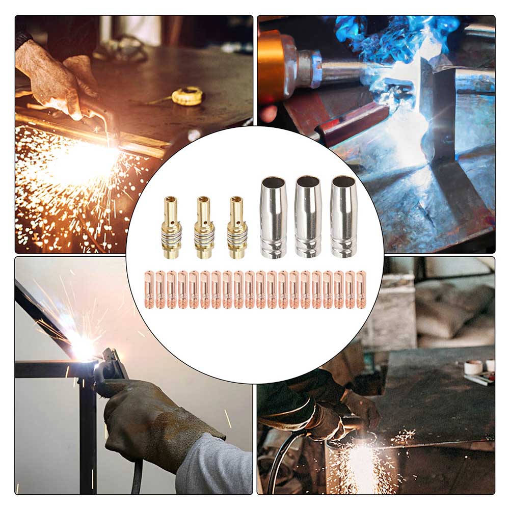 Welding Tip and Nozzle Kit 26PCS for 15AK MB15 For MIG Welders 1.0mm Tips Gas Nozzles Diffusers Conductive Copper Material