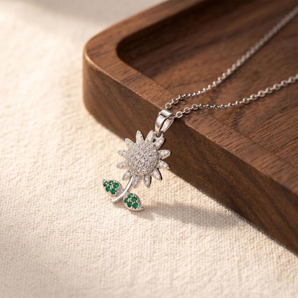 Trendy Minimalist Copper Sunflower Necklace for Women Sweet Delicate Zircon Link Chain Jewelry