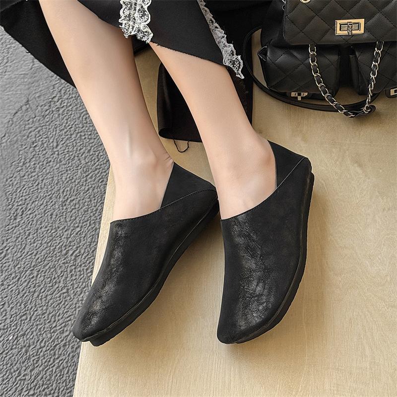 Tmavé retro kožené jednobotky pro páry, ležérní boty s velkou špičkou, nazouvací boty, 14712-24712-J