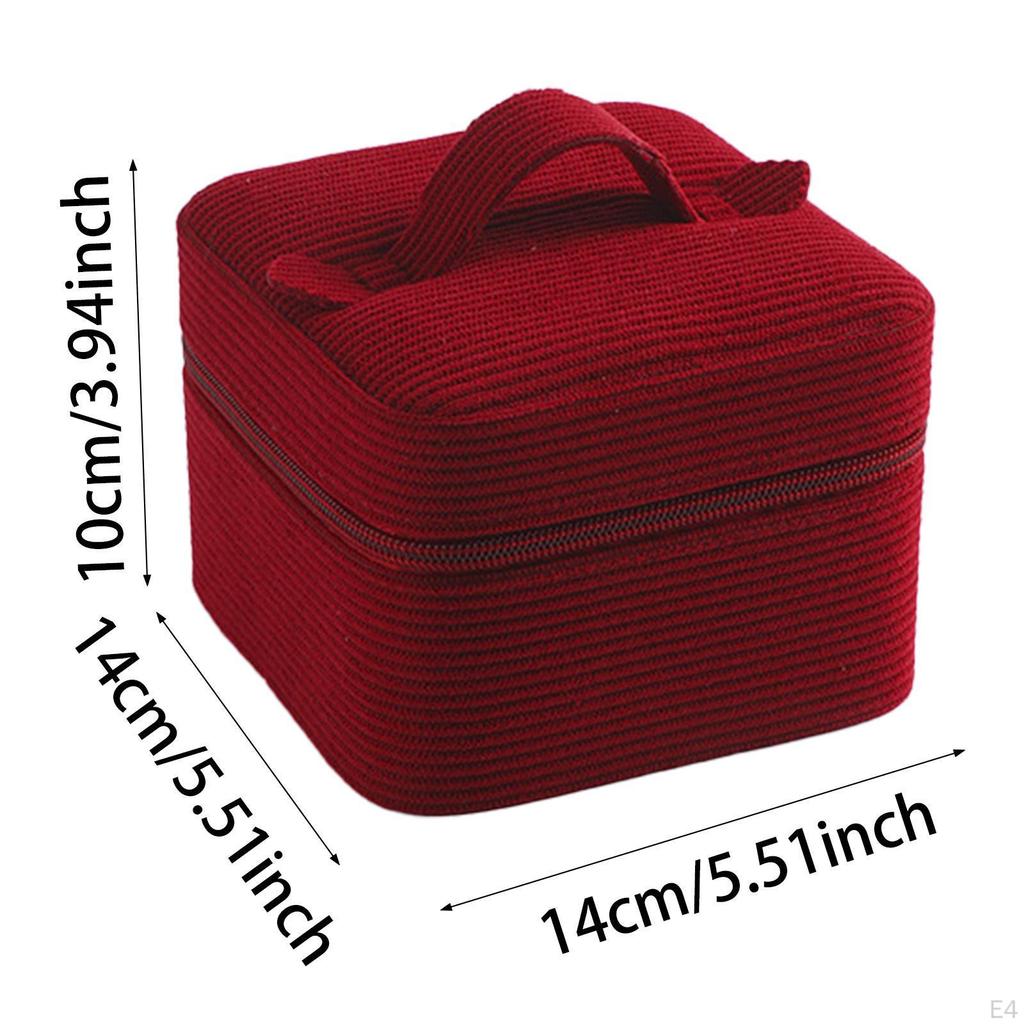 Corduroy Jewelry Box Organizer Container Desktop Gift Zipper Display Case for Bangles Dresser Women